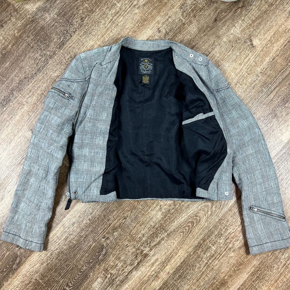 Vintage Polo Ralph Lauren Women's 100% Linen Blazer Jacket Moto Plaid - Picture 6 of 8
